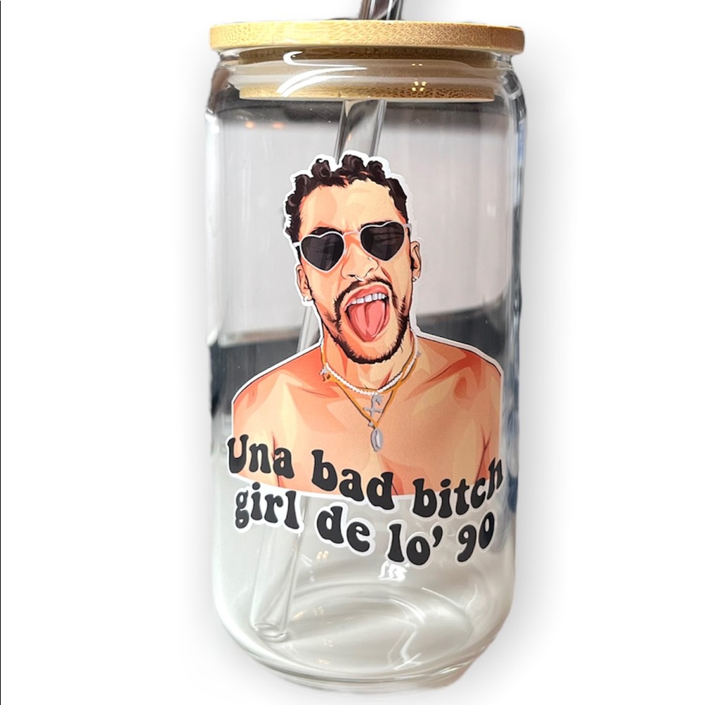 Bad bunny 16oz glass cup